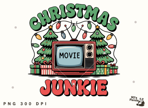 Christmas Movie Junkie Retro Vintage PNG